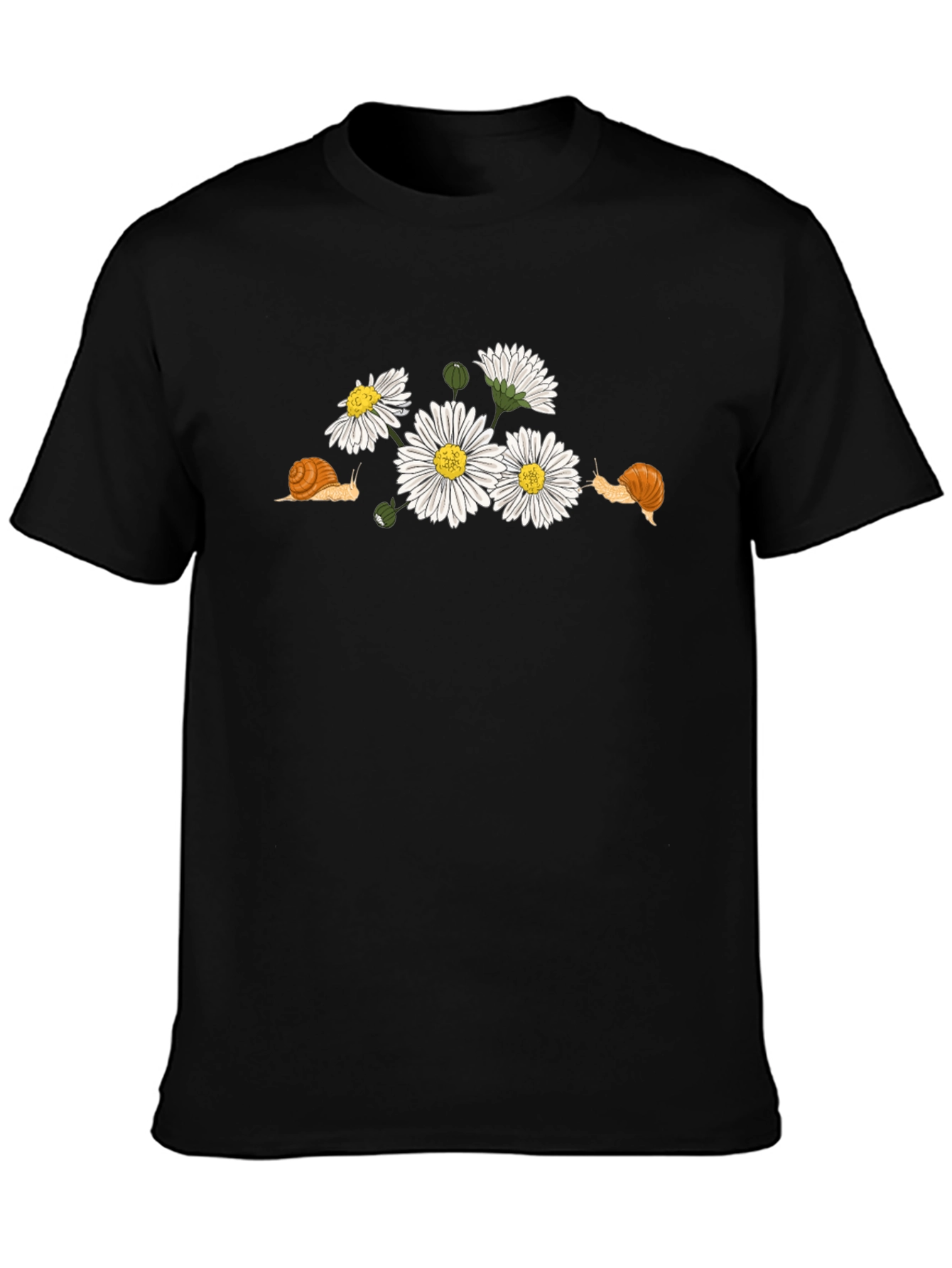 Snail and Daisy Print T-Shirt - Black