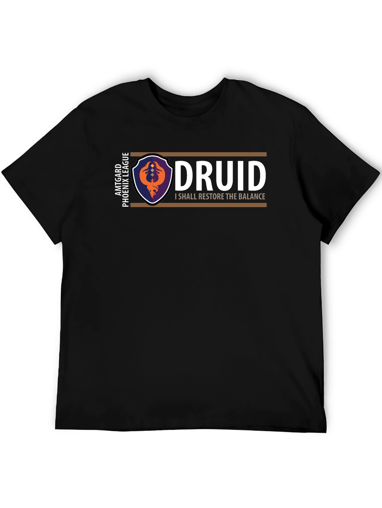 Druid Phoenix League Black T-Shirt - Restore the Balance