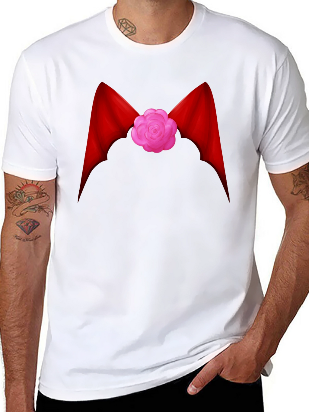 Red Ribbon Flower Graphic Tee - Casual Comfort