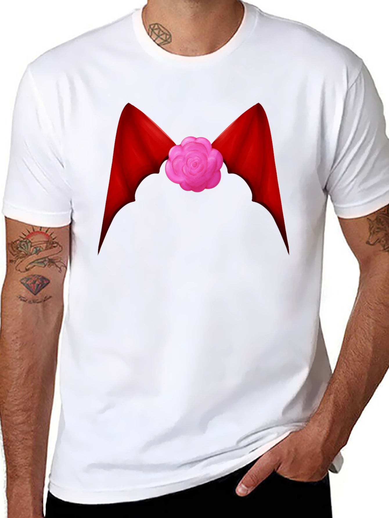 Red Ribbon Flower Graphic Tee - Casual Comfort