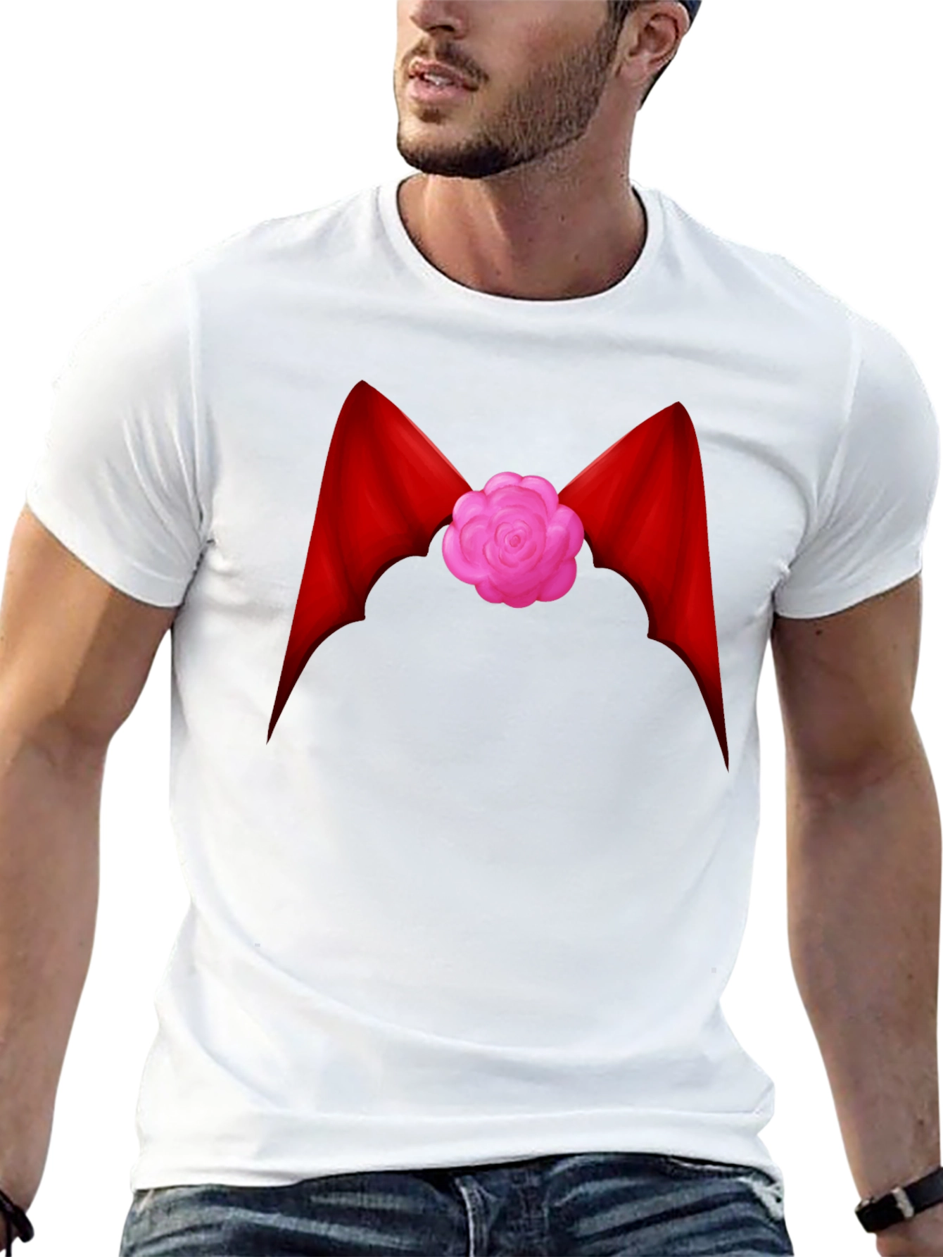Red Ribbon Flower Graphic Tee - Casual Comfort