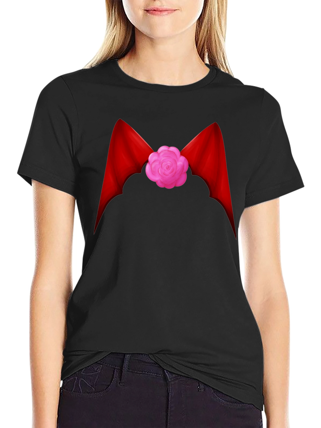 Red Ribbon Flower Graphic Tee - Casual Comfort