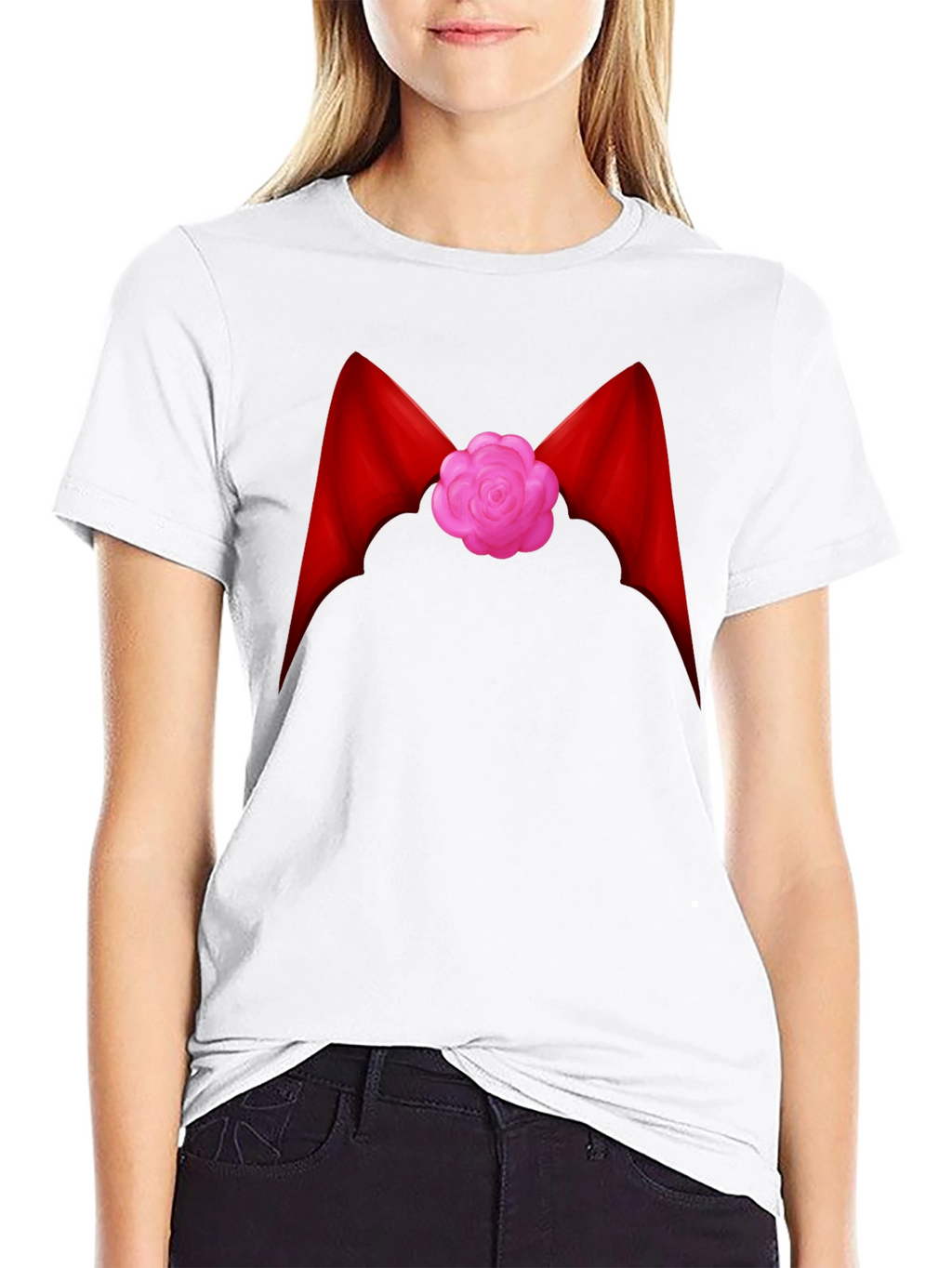 Red Ribbon Flower Graphic Tee - Casual Comfort