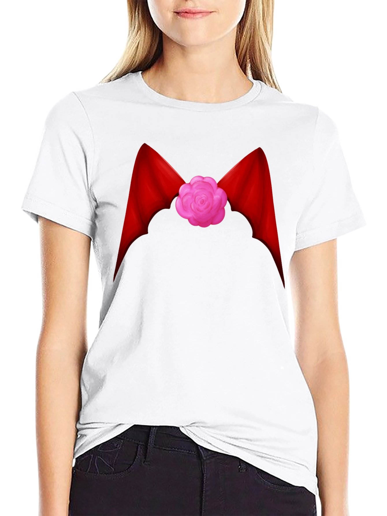 Red Ribbon Flower Graphic Tee - Casual Comfort