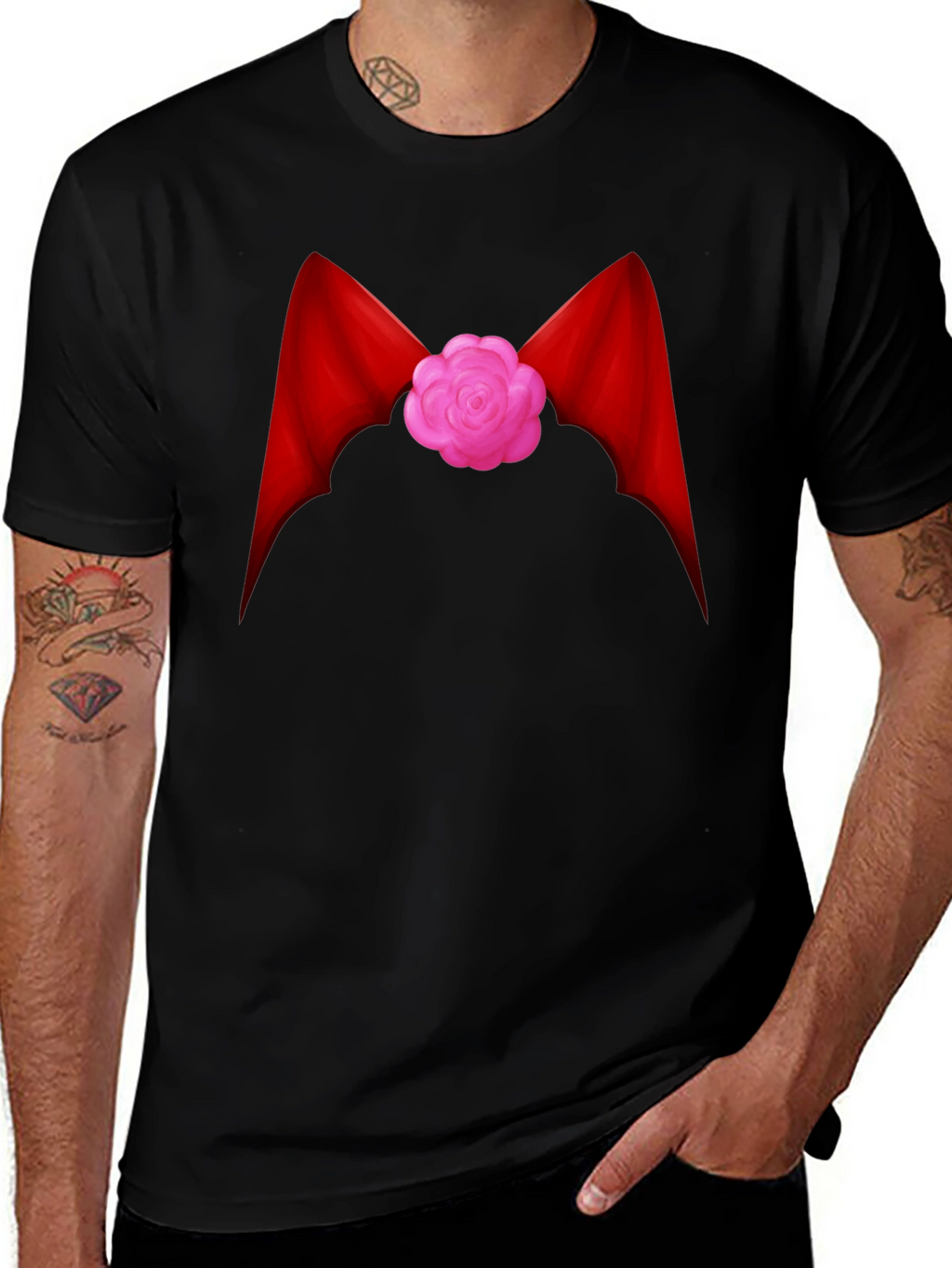Red Ribbon Flower Graphic Tee - Casual Comfort