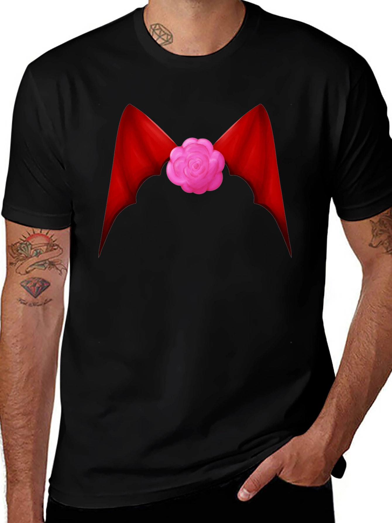 Red Ribbon Flower Graphic Tee - Casual Comfort