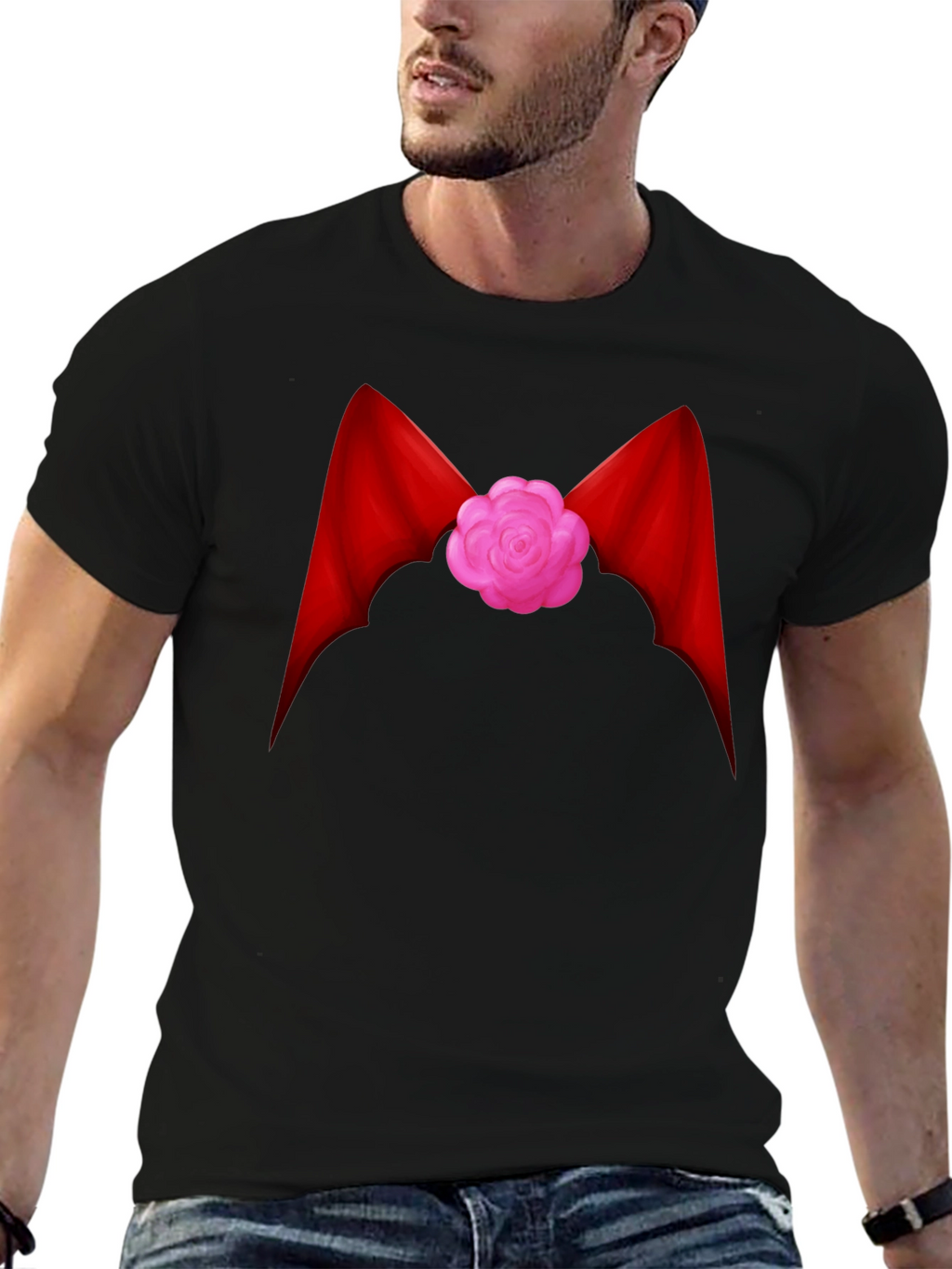 Red Ribbon Flower Graphic Tee - Casual Comfort