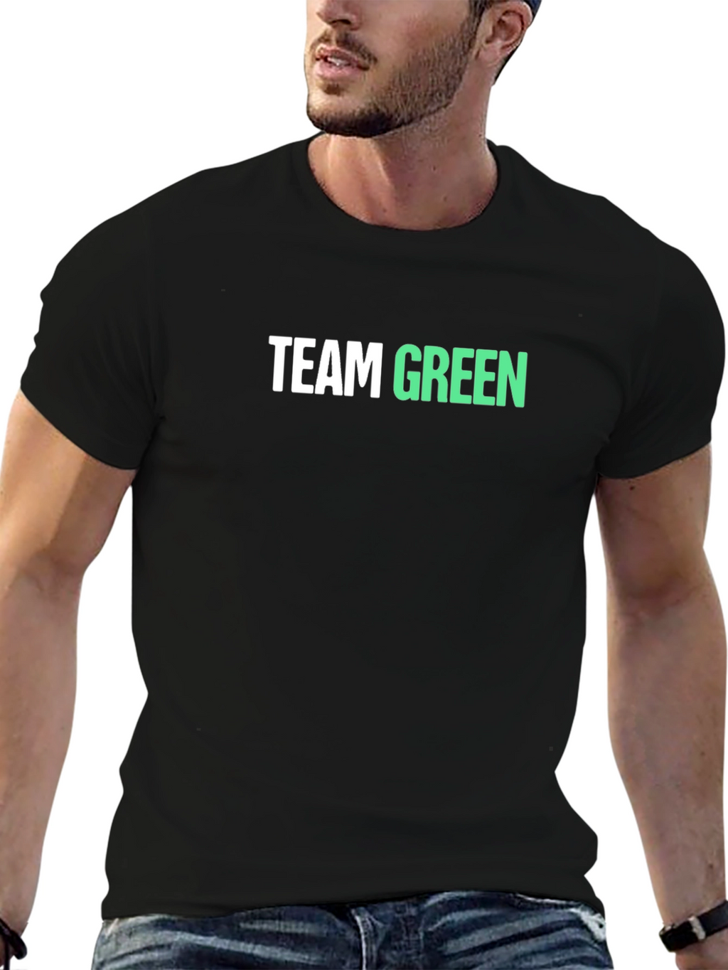 Team Green Graphic Tee - Black Cotton Blend