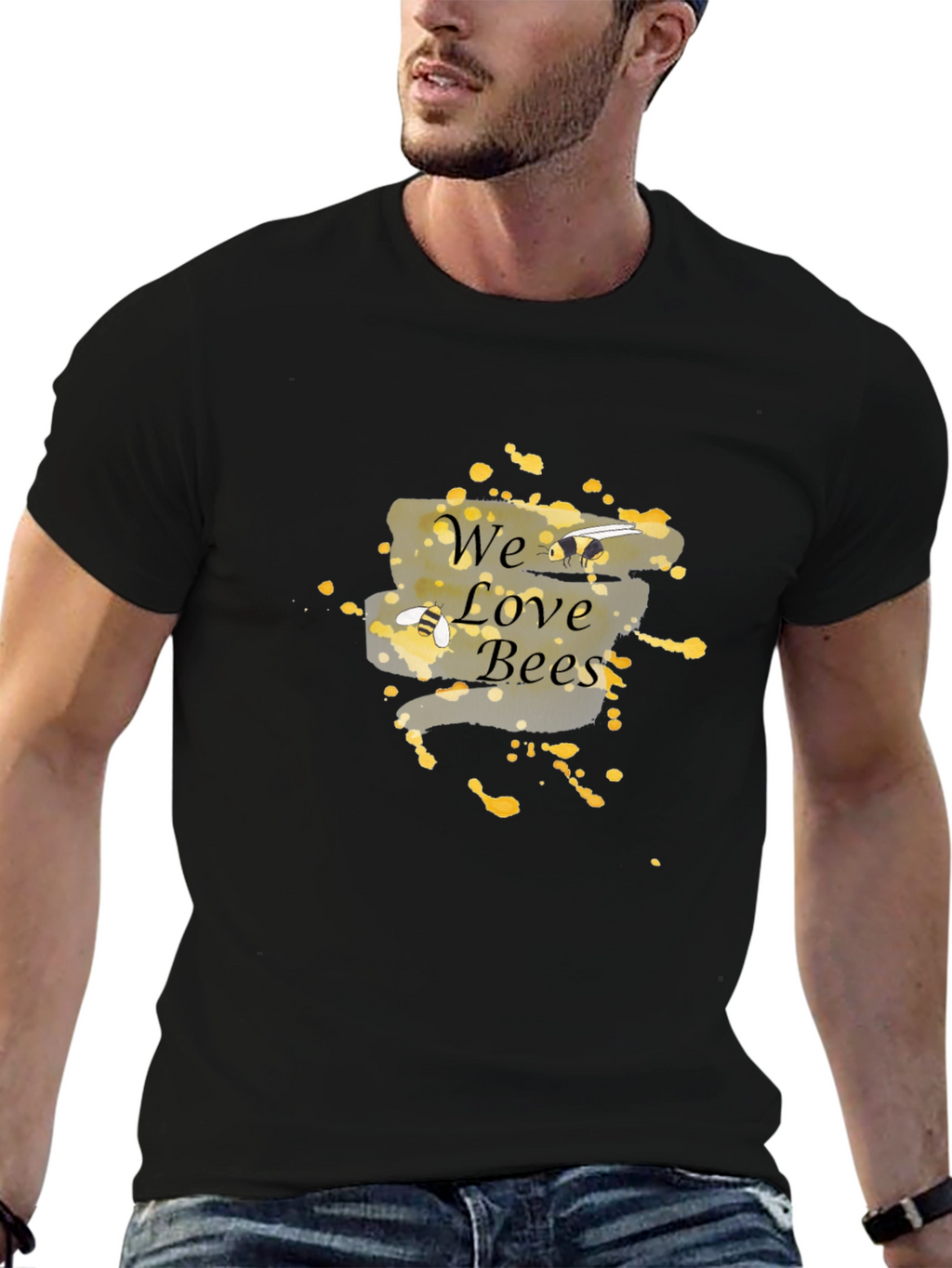 We Love Bees Black Graphic T-Shirt