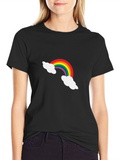 Rainbow Cloud Graphic Tee - Black Cotton Casual Shirt