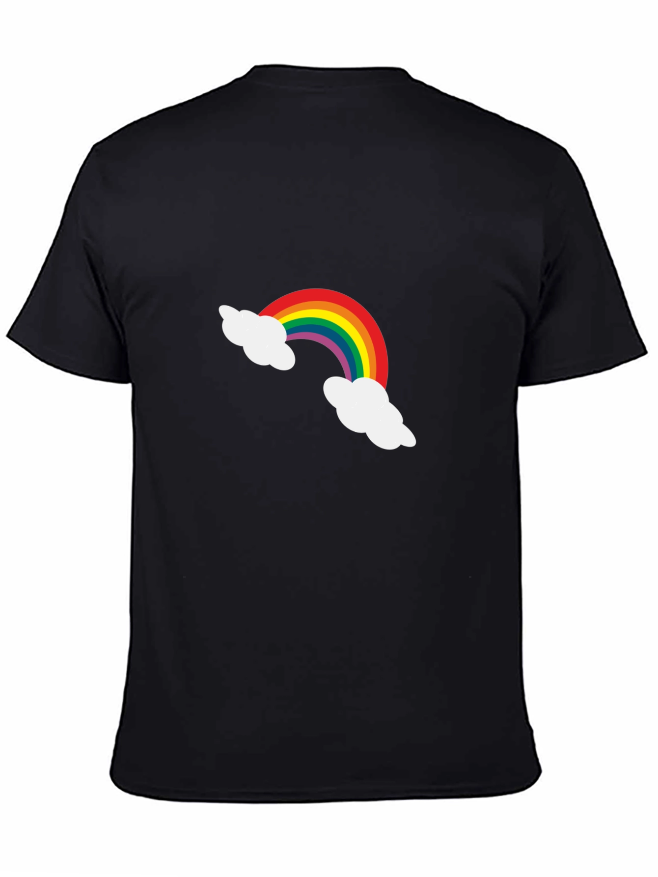 Rainbow Cloud Graphic Tee - Black Cotton Casual Shirt