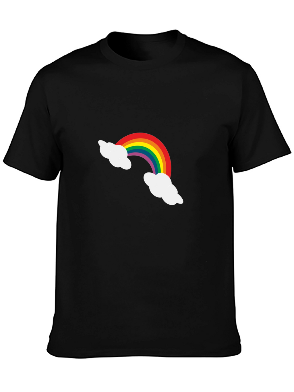 Rainbow Cloud Graphic Tee - Black Cotton Casual Shirt