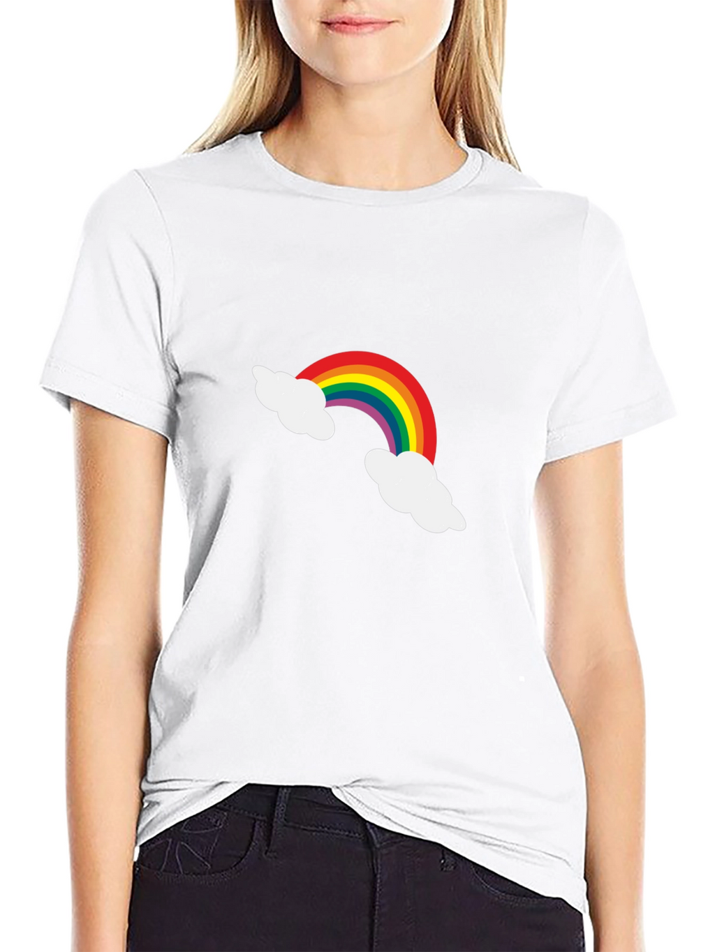 Rainbow Cloud Graphic Tee - Black Cotton Casual Shirt