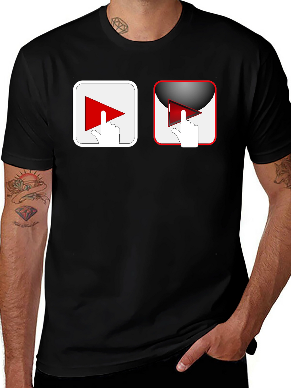 Black T-Shirt with Play Button Graphic
