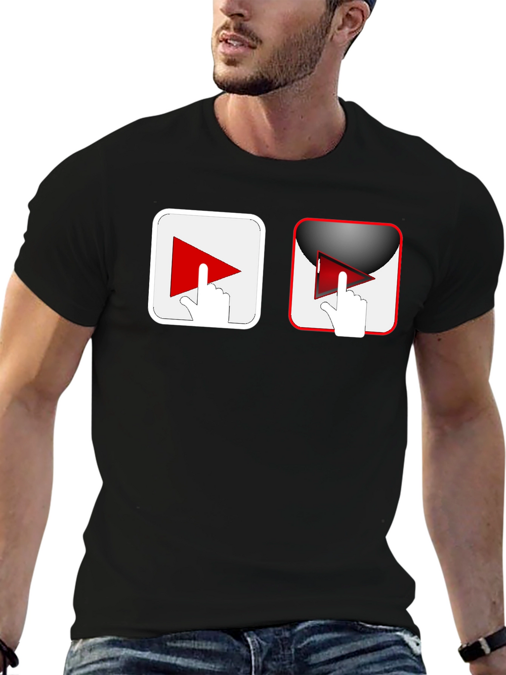 Black T-Shirt with Play Button Graphic