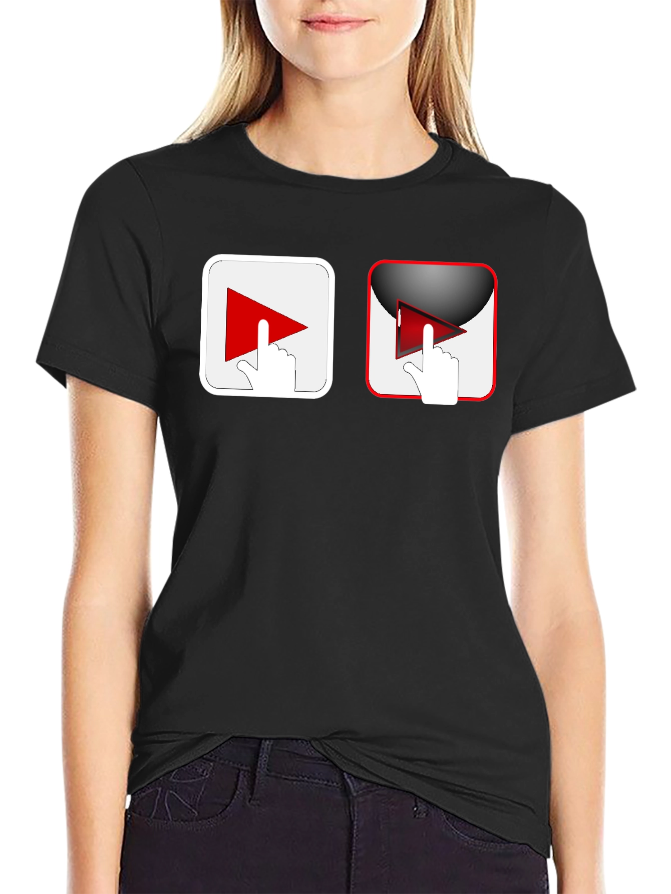 Black T-Shirt with Play Button Graphic