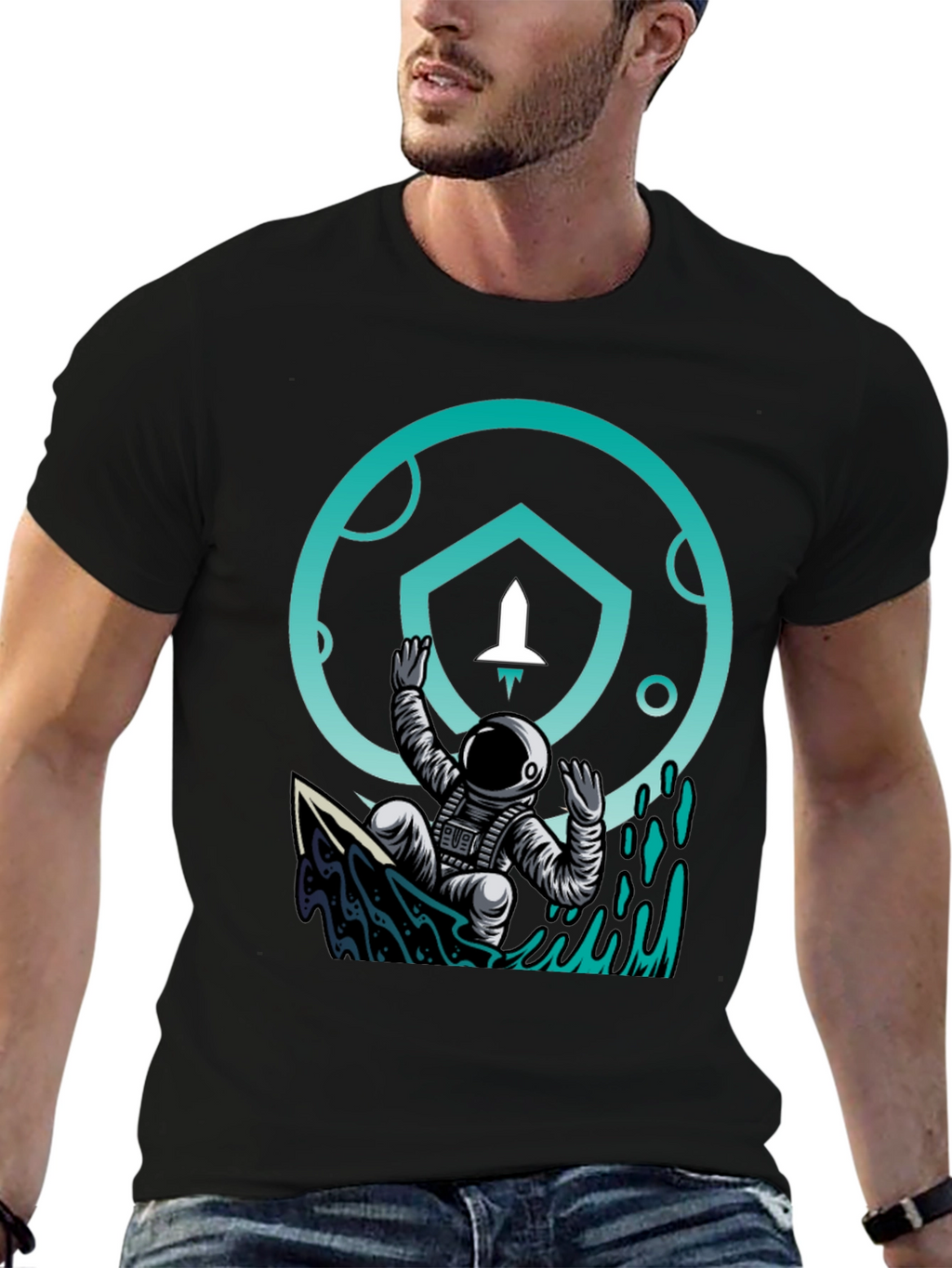 Astronaut Surf T-Shirt - Crypto Moonshot Design