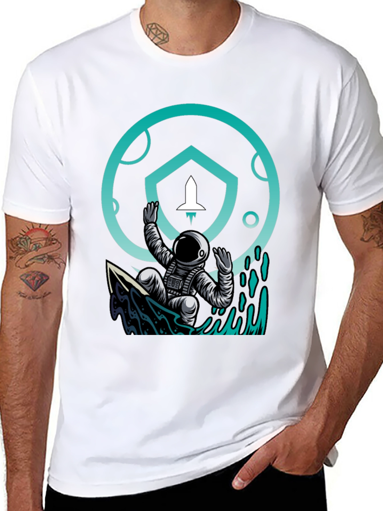 Astronaut Surf T-Shirt - Crypto Moonshot Design