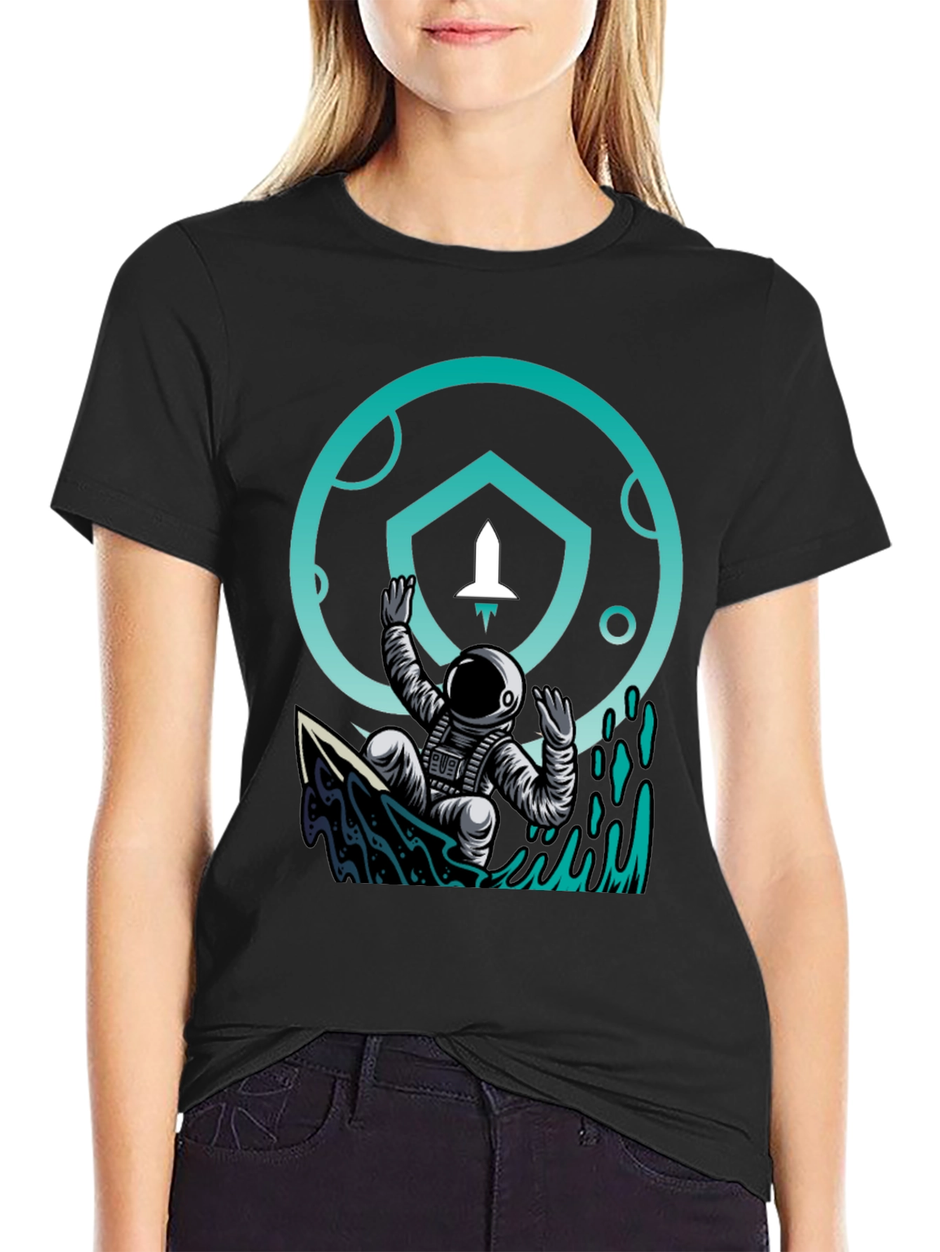 Astronaut Surf T-Shirt - Crypto Moonshot Design