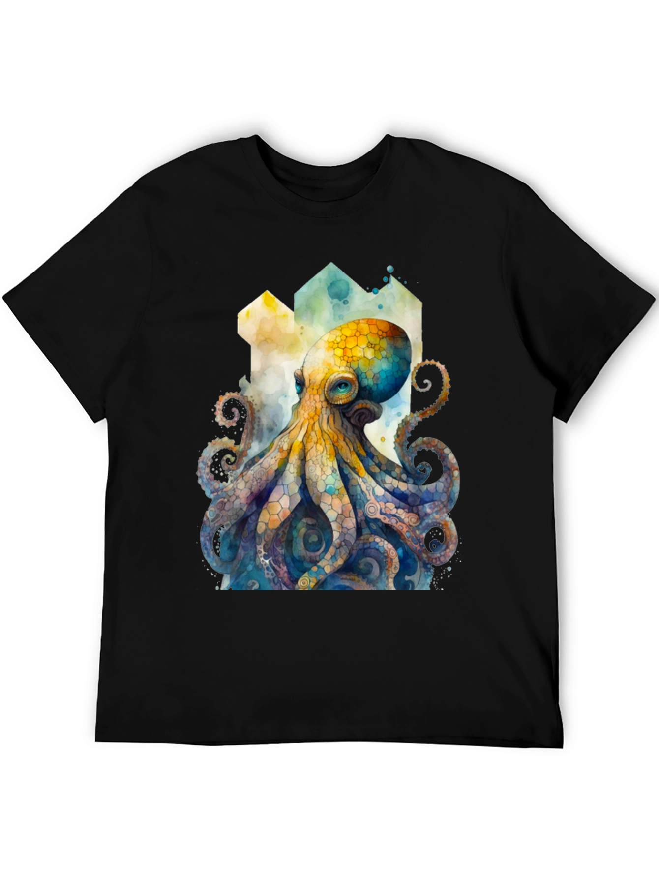 Watercolor Octopus Graphic Tee - Black