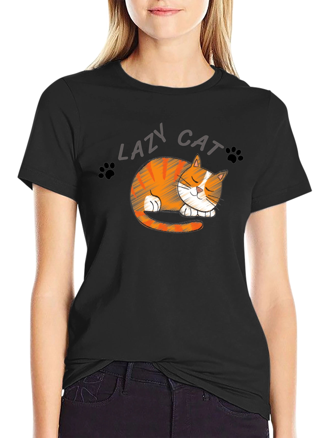 Lazy Cat Graphic T-Shirt - Cute Sleepy Kitten Tee