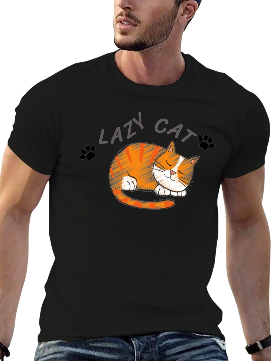Lazy Cat Graphic T-Shirt - Cute Sleepy Kitten Tee