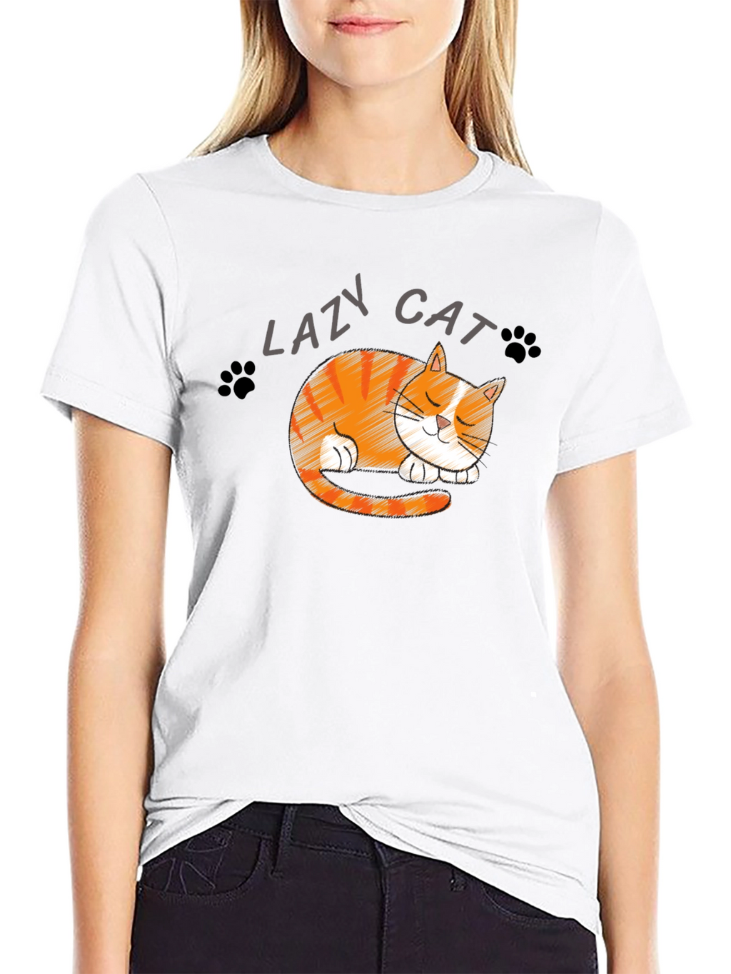 Lazy Cat Graphic T-Shirt - Cute Sleepy Kitten Tee