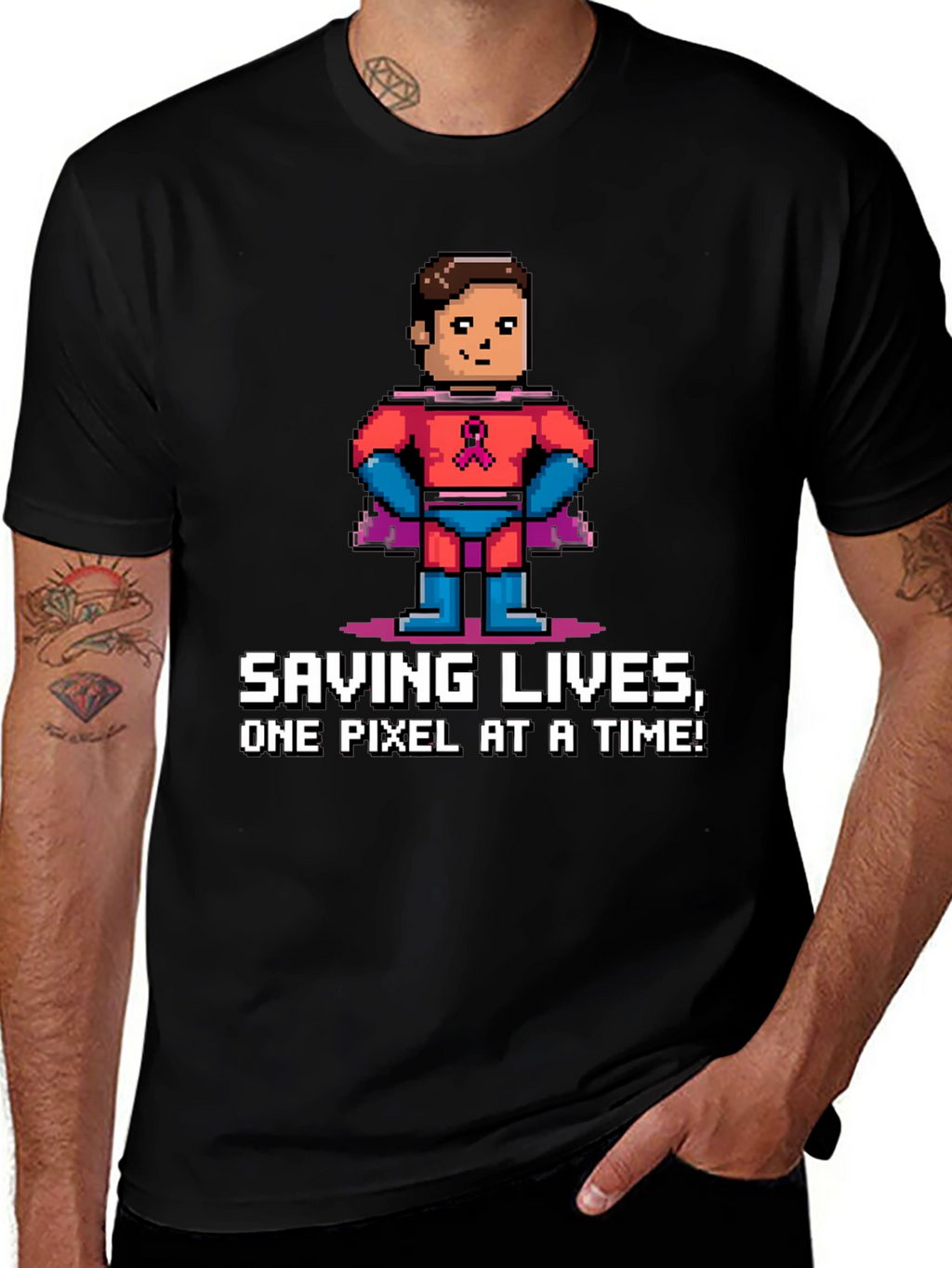 Saving Lives Pixel Hero Graphic Tee