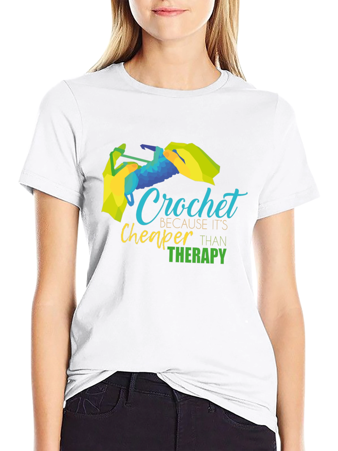 Crochet Cheaper Than Therapy T-Shirt Black