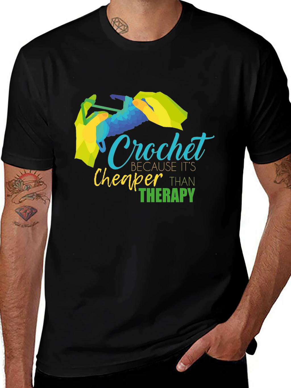Crochet Cheaper Than Therapy T-Shirt Black