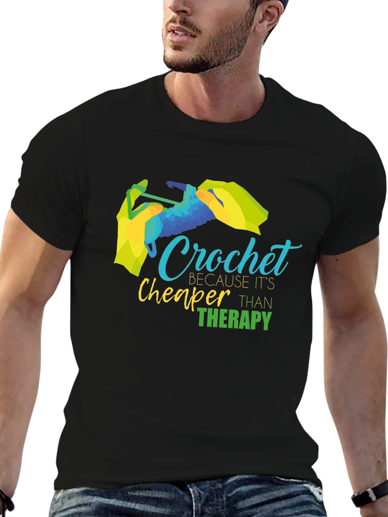 Crochet Cheaper Than Therapy T-Shirt Black