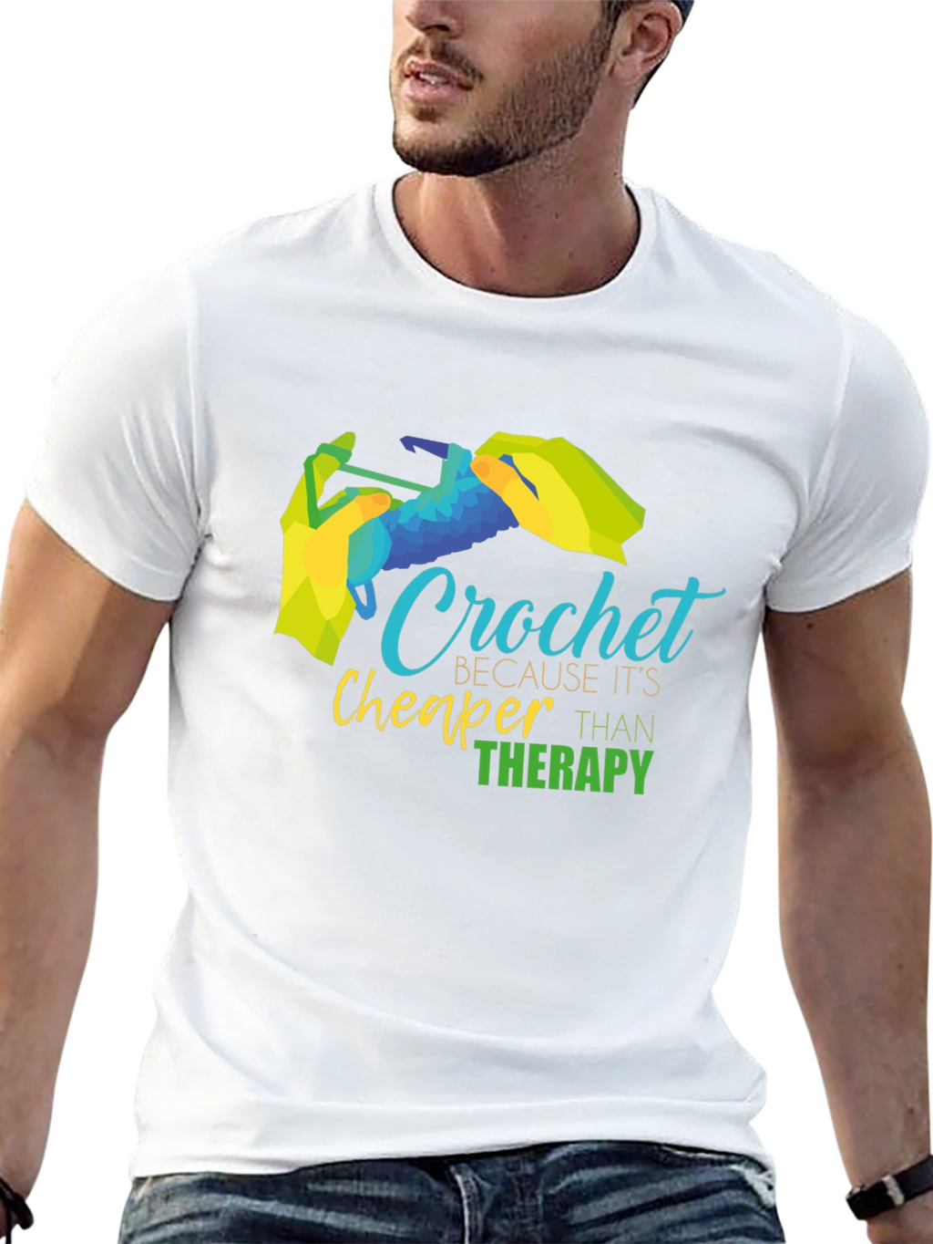 Crochet Cheaper Than Therapy T-Shirt Black