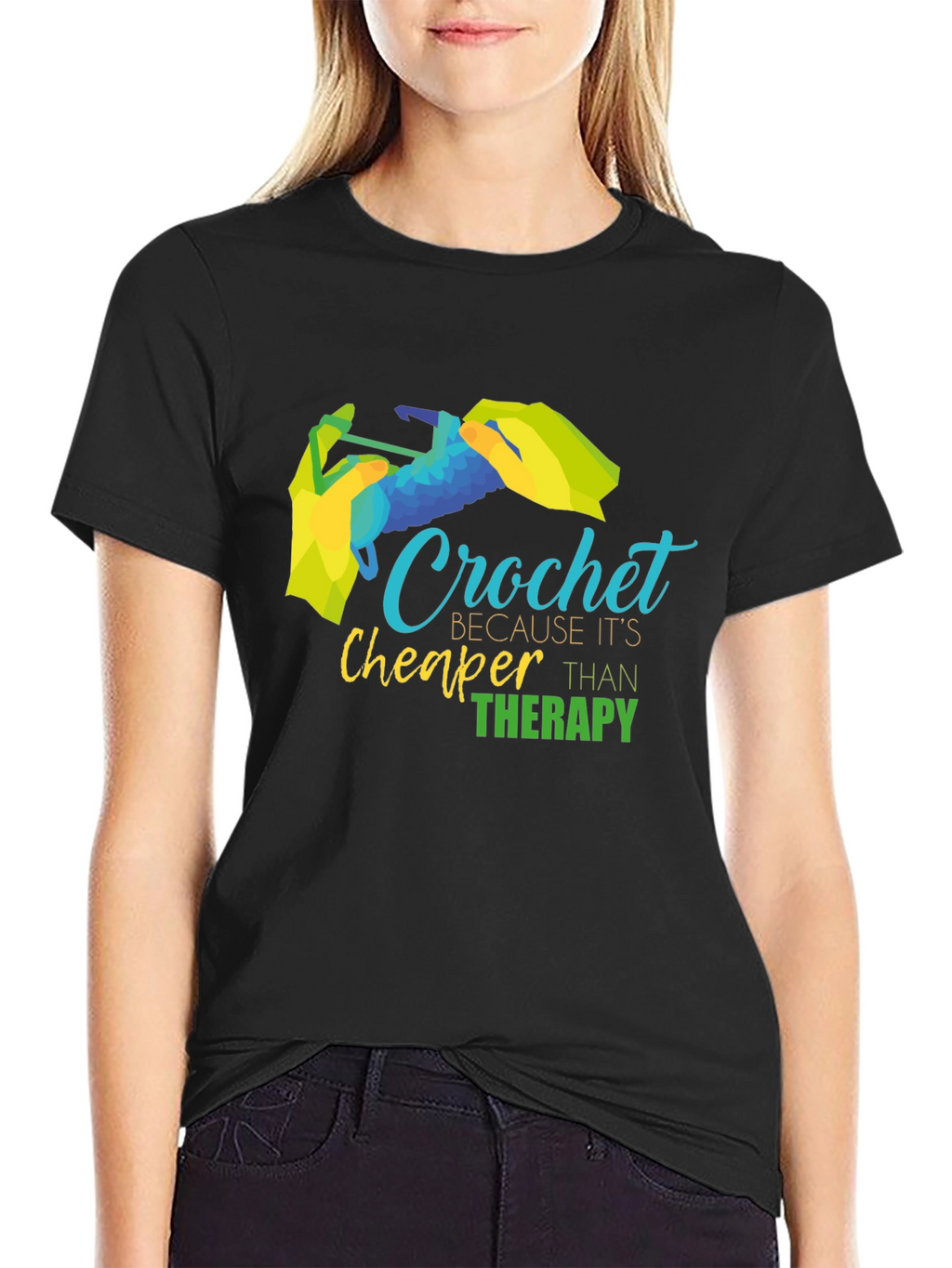 Crochet Cheaper Than Therapy T-Shirt Black