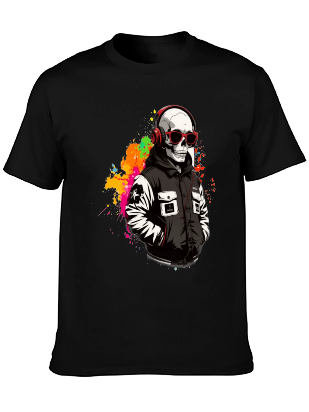 Skull in Headphones Graphic T-Shirt