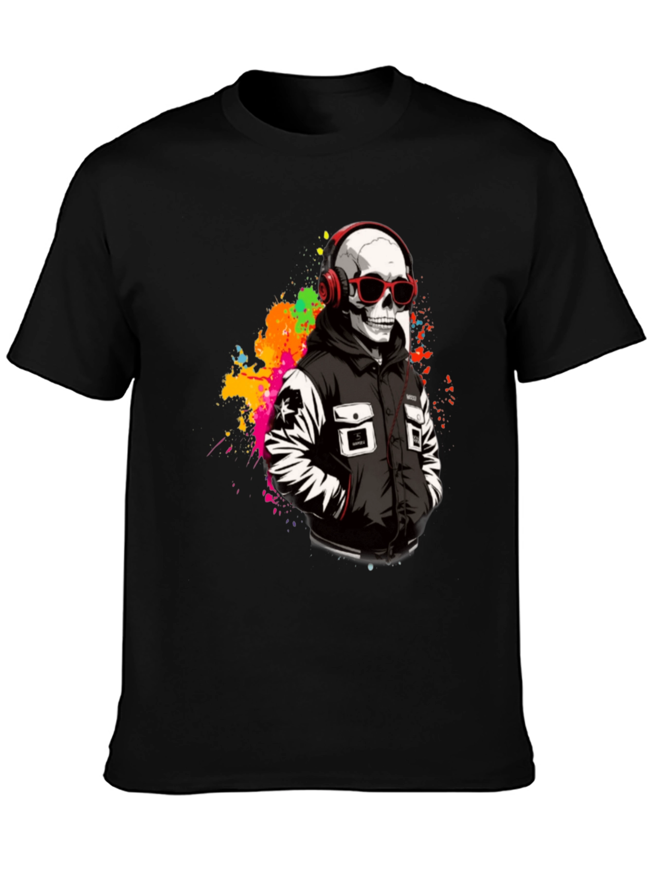 Skull in Headphones Graphic T-Shirt