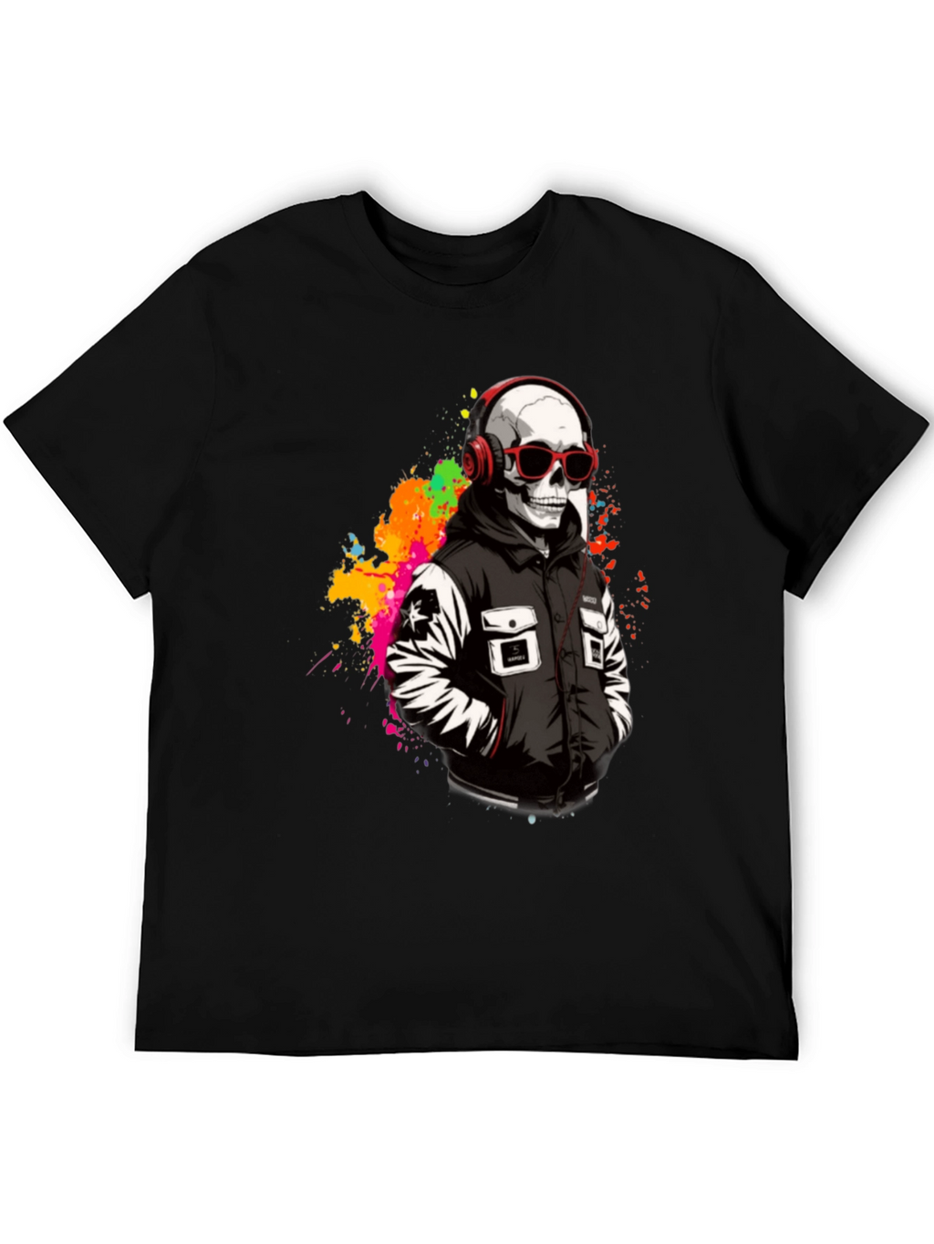 Skull in Headphones Graphic T-Shirt