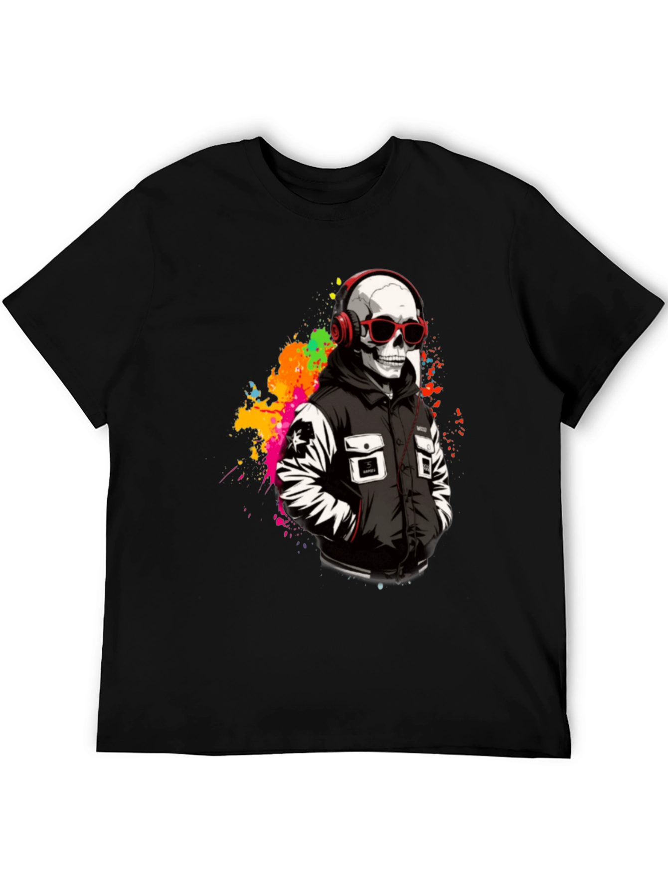 Skull in Headphones Graphic T-Shirt