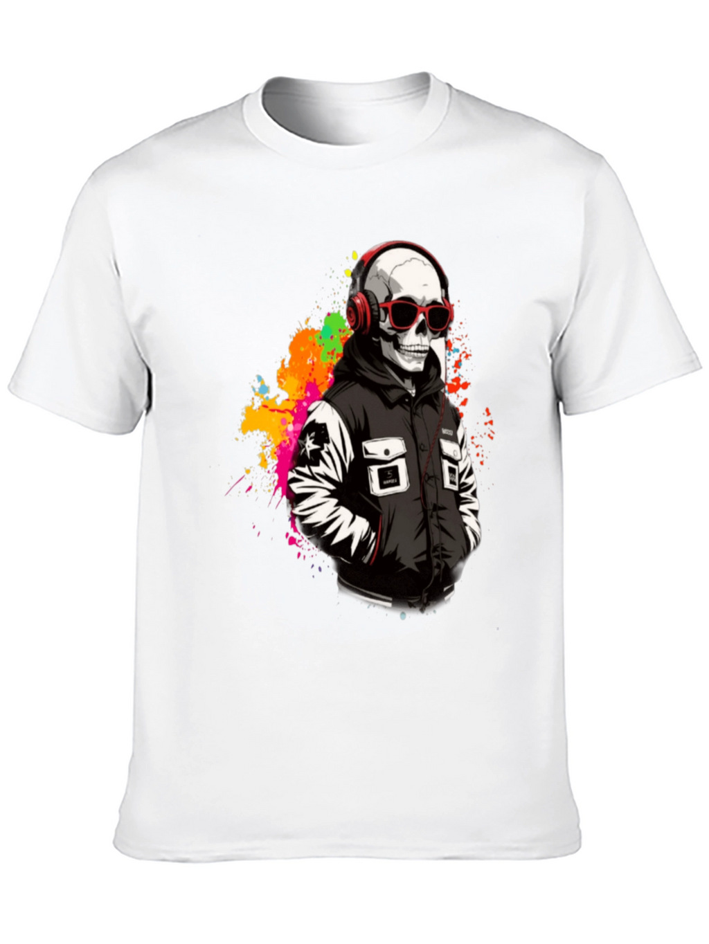 Skull in Headphones Graphic T-Shirt