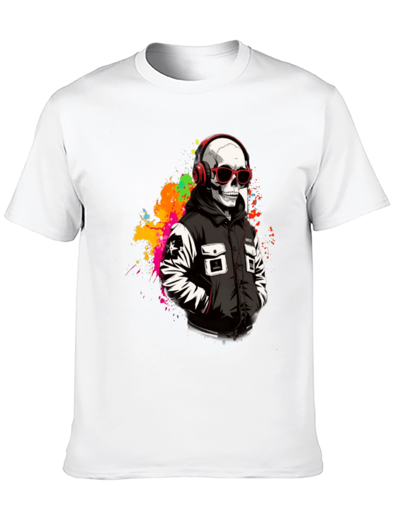 Skull in Headphones Graphic T-Shirt