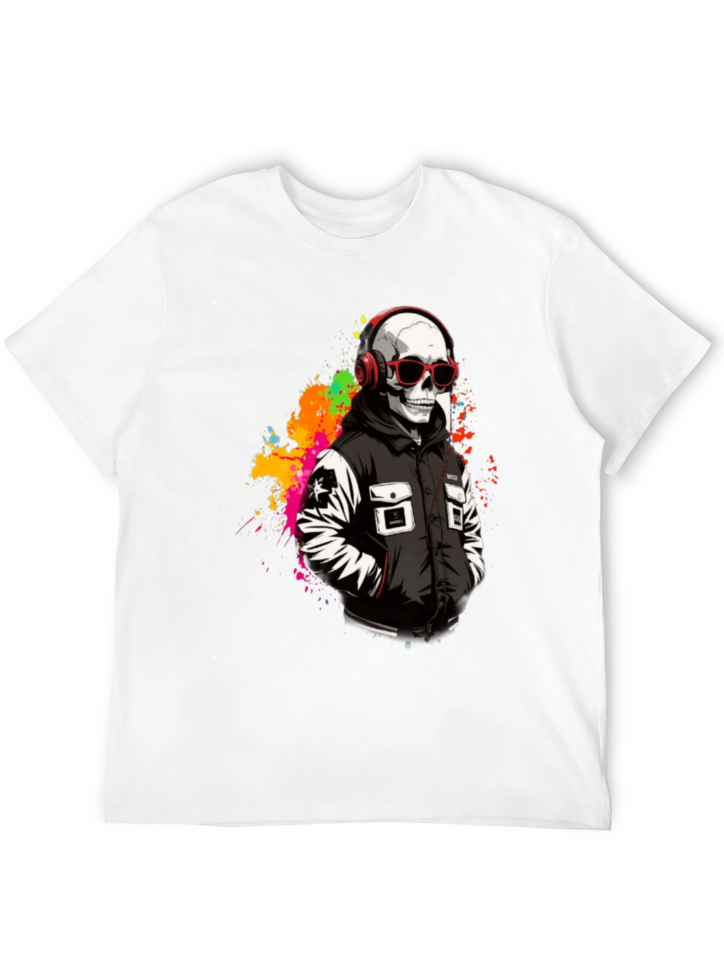 Skull in Headphones Graphic T-Shirt