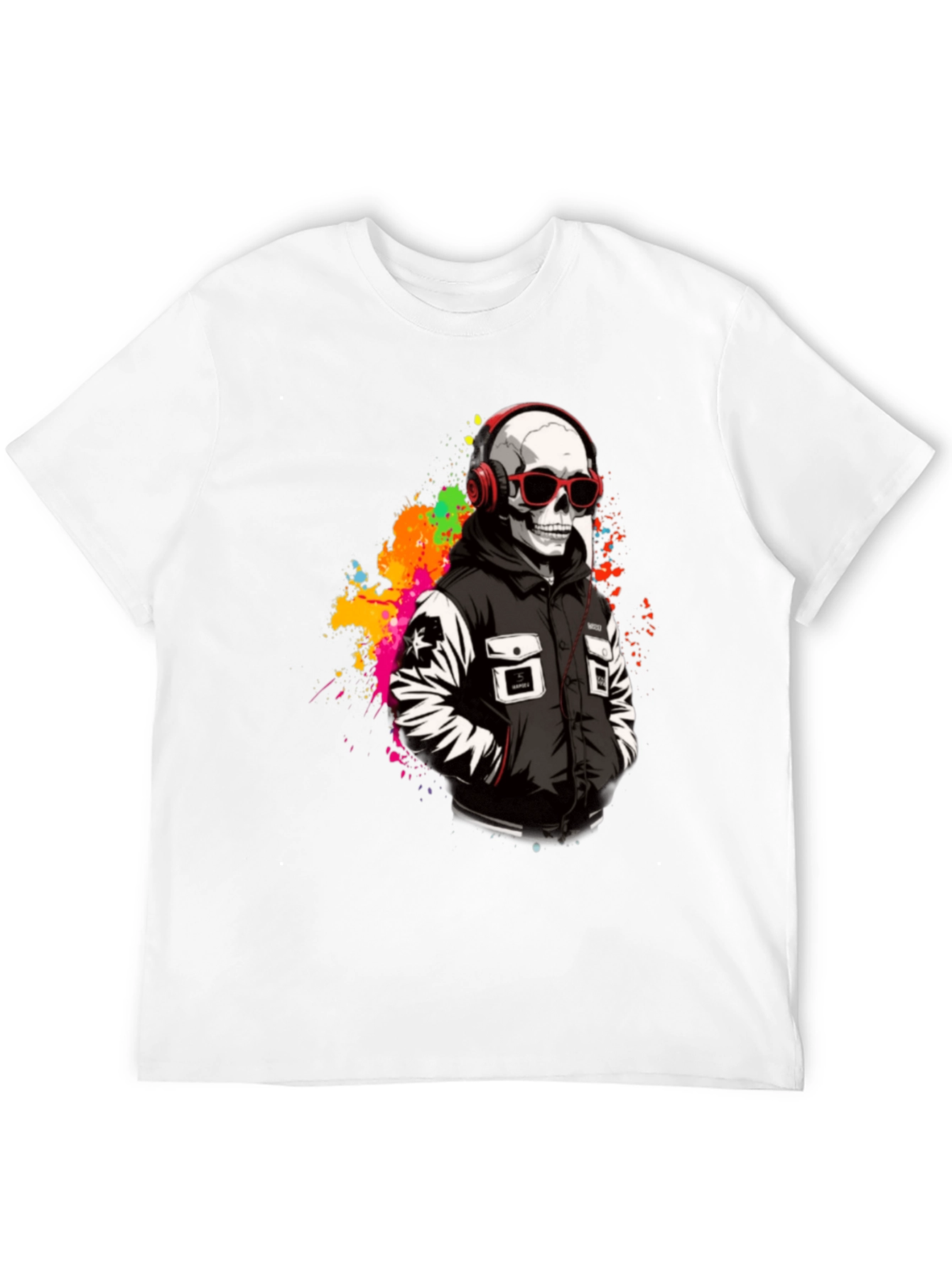 Skull in Headphones Graphic T-Shirt