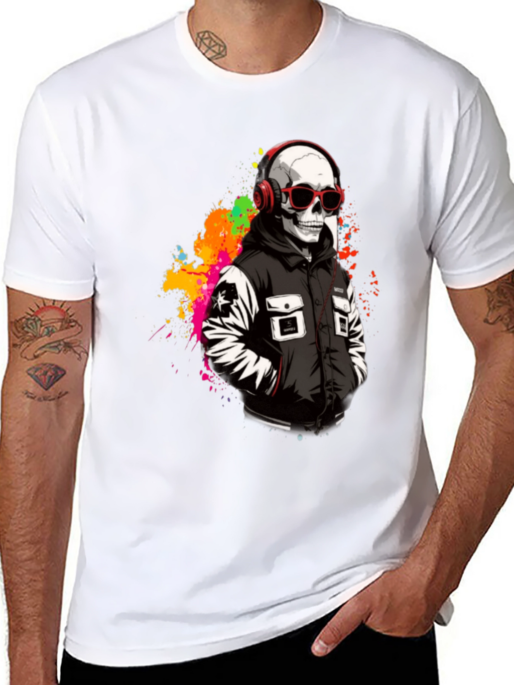 Skull in Headphones Graphic T-Shirt