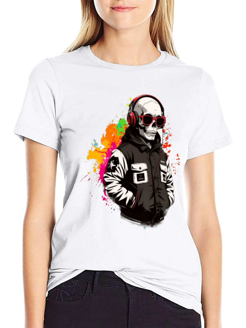 Skull in Headphones Graphic T-Shirt