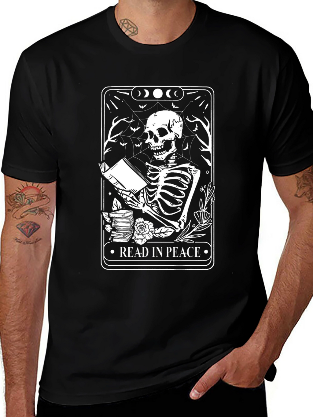 Read In Peace T-Shirt - Skeleton Book Lover Tee