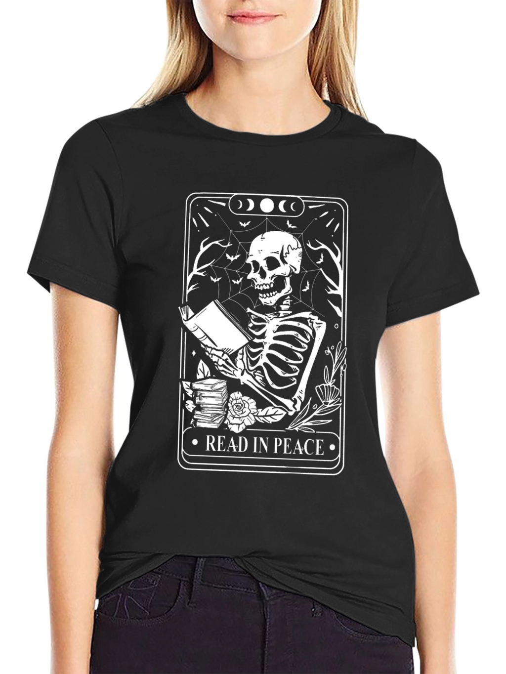 Read In Peace T-Shirt - Skeleton Book Lover Tee