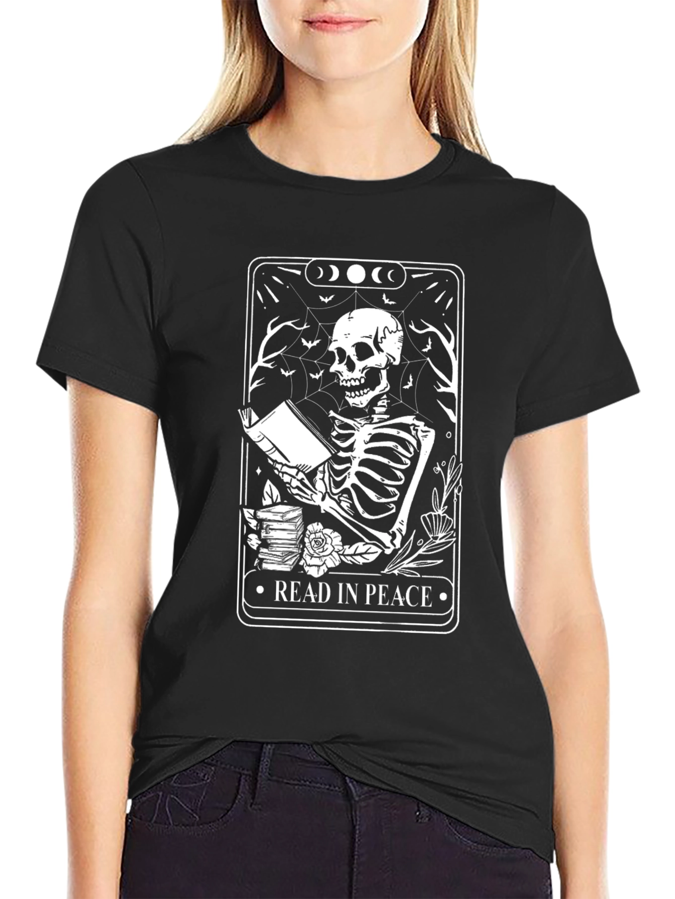 Read In Peace T-Shirt - Skeleton Book Lover Tee