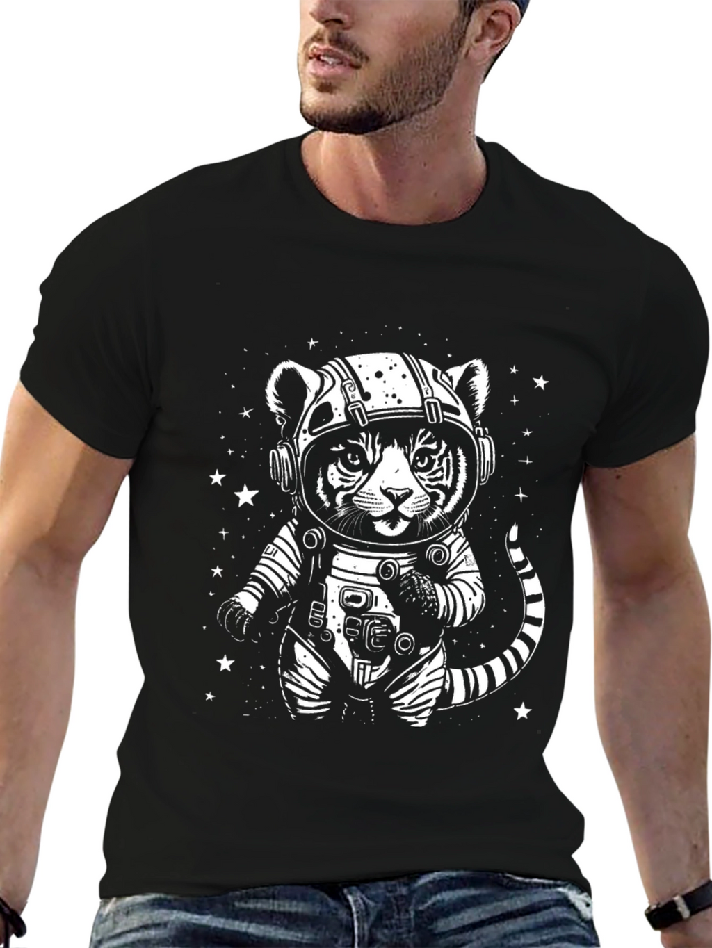 Cool Cat Astronaut Graphic Tee - Black