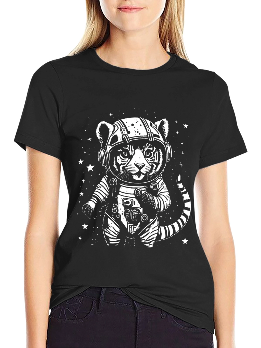 Cool Cat Astronaut Graphic Tee - Black