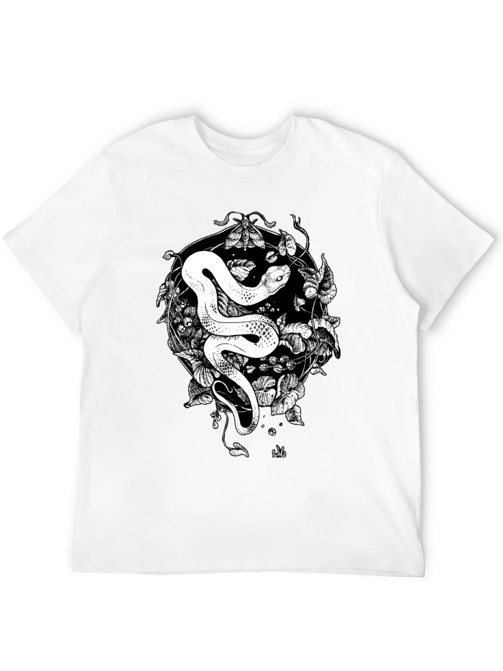 Snake & Moth Graphic Tee - Stylish Black T-Shirt