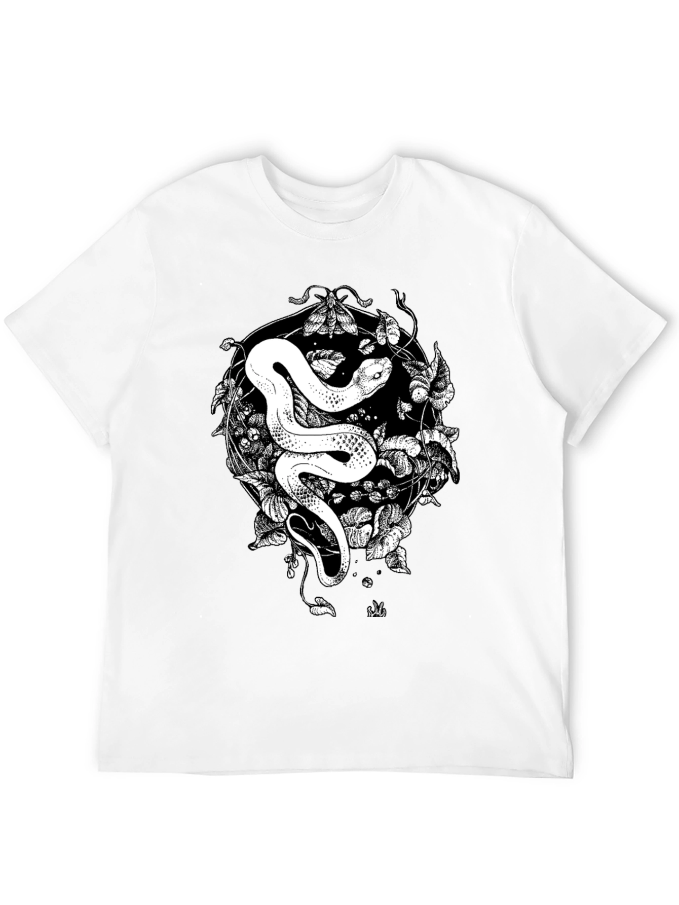Snake & Moth Graphic Tee - Stylish Black T-Shirt